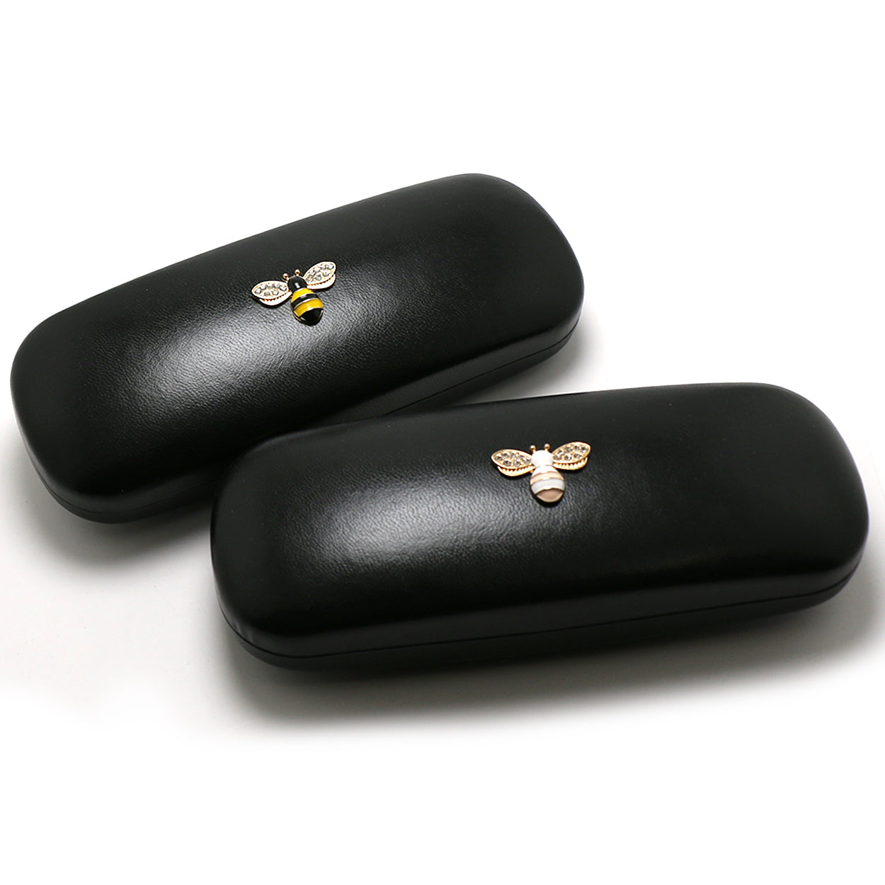 Crystal Bees Glasses Case Specs Reading Glasses Hard Case Black Leather Covered