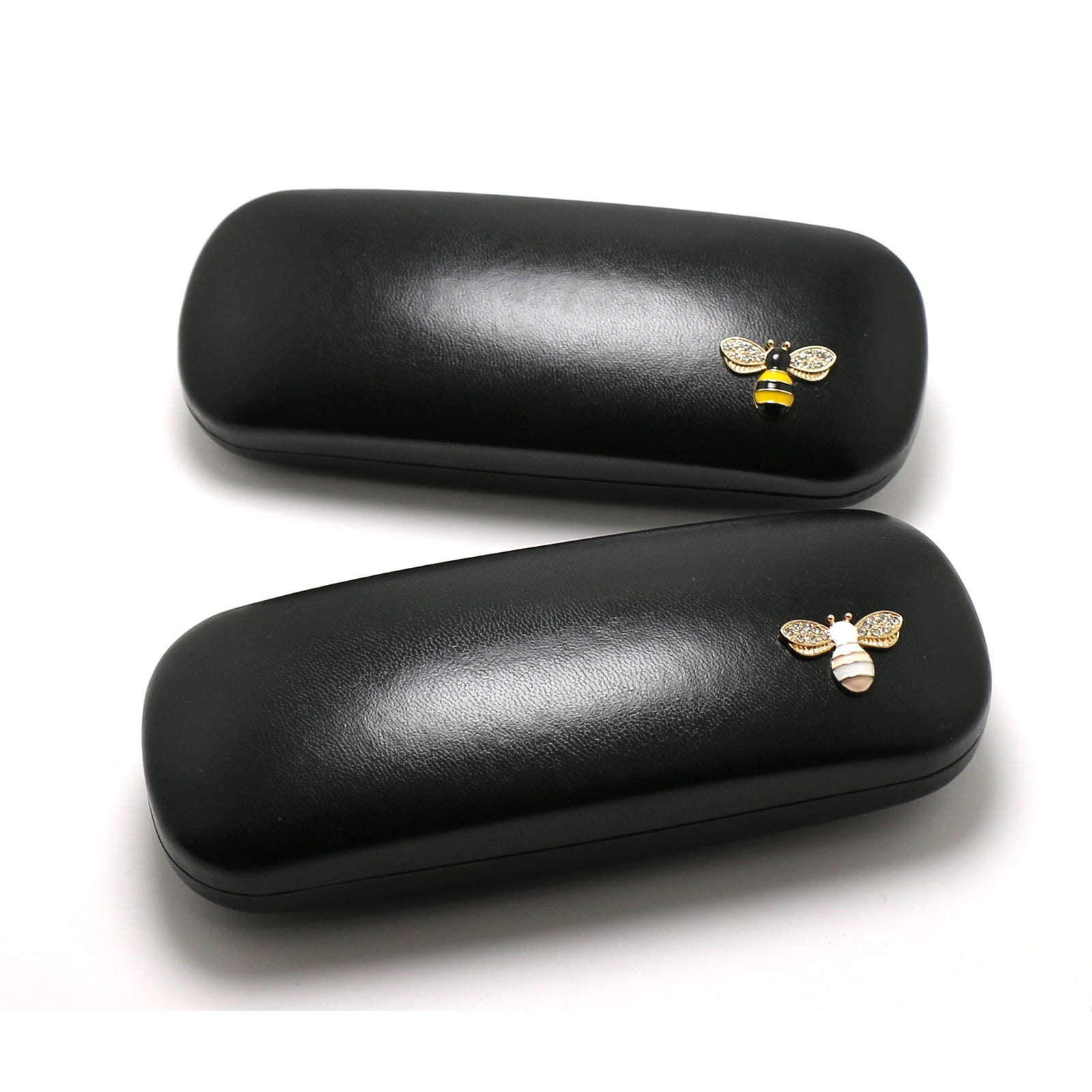 Crystal Bees Glasses Case Specs Reading Glasses Hard Case Black Leather Covered
