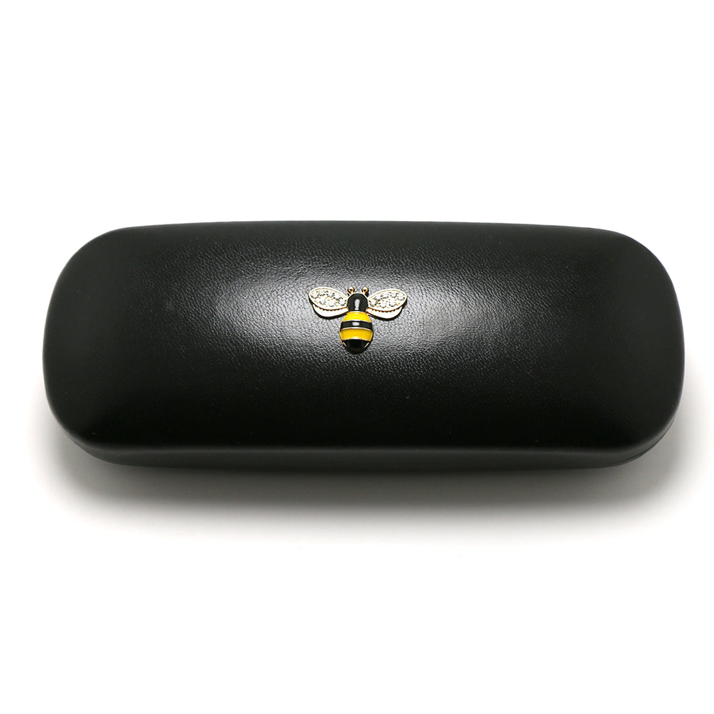 Crystal Bees Glasses Case Specs Reading Glasses Hard Case Black Leather Covered