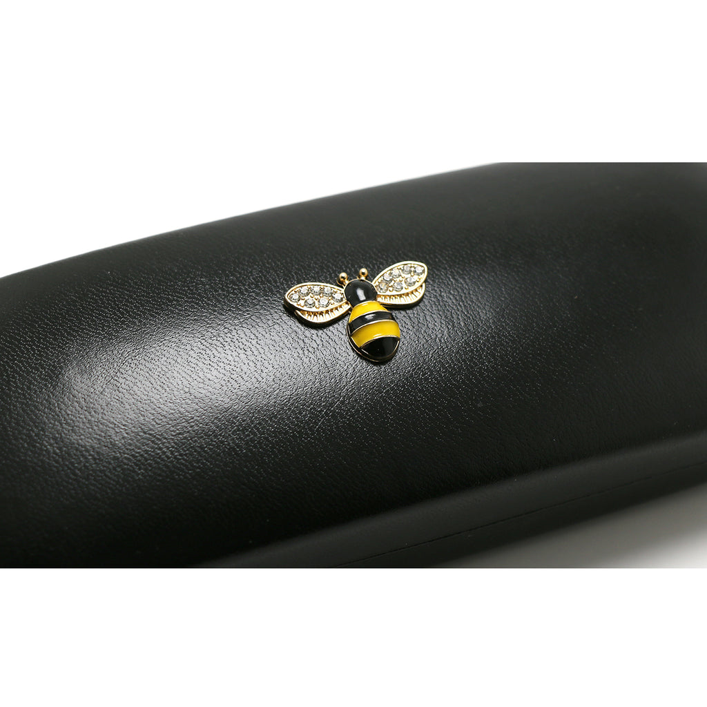 Crystal Bees Glasses Case Specs Reading Glasses Hard Case Black Leather Covered