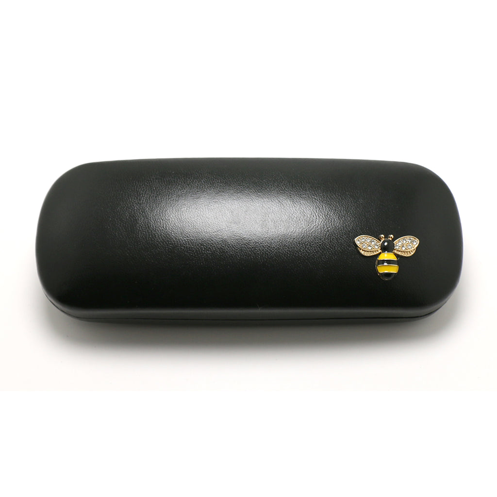 Crystal Bees Glasses Case Specs Reading Glasses Hard Case Black Leather Covered