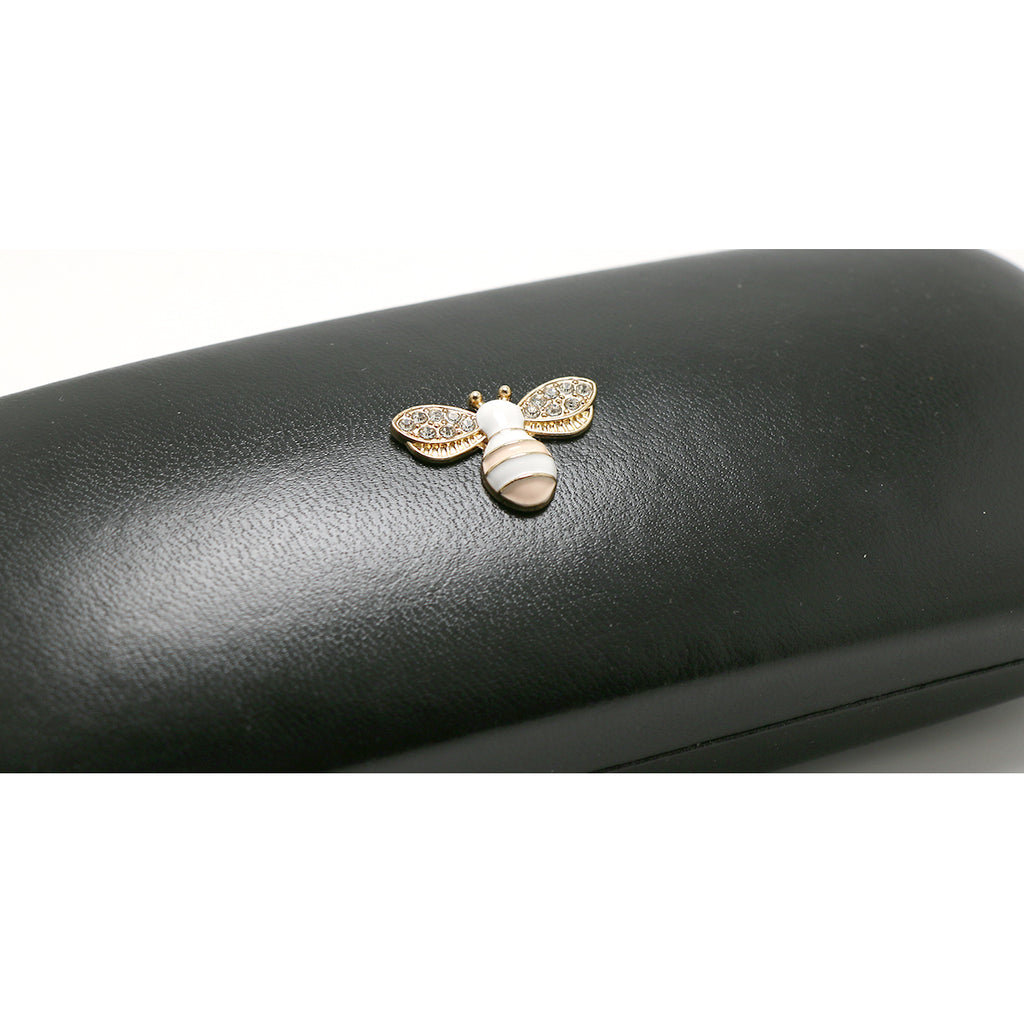 Crystal Bees Glasses Case Specs Reading Glasses Hard Case Black Leather Covered