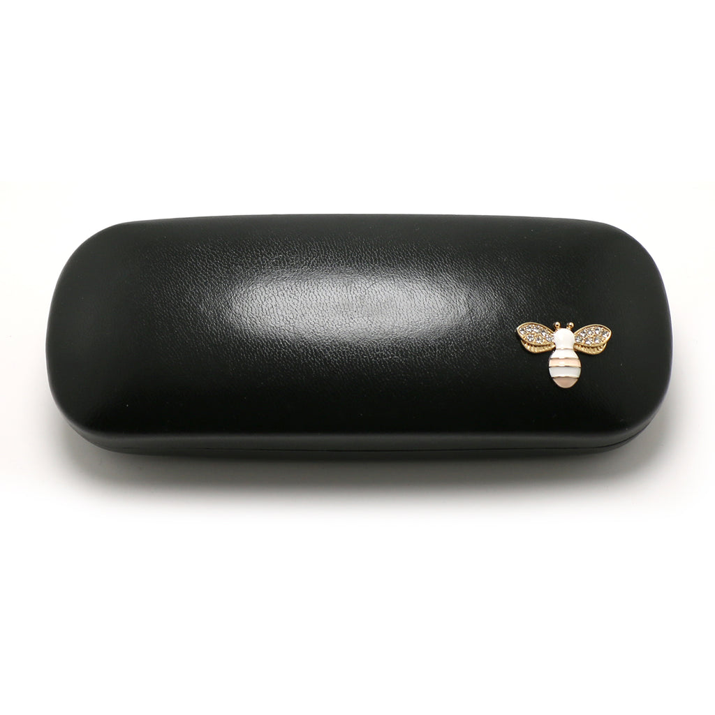 Crystal Bees Glasses Case Specs Reading Glasses Hard Case Black Leather Covered