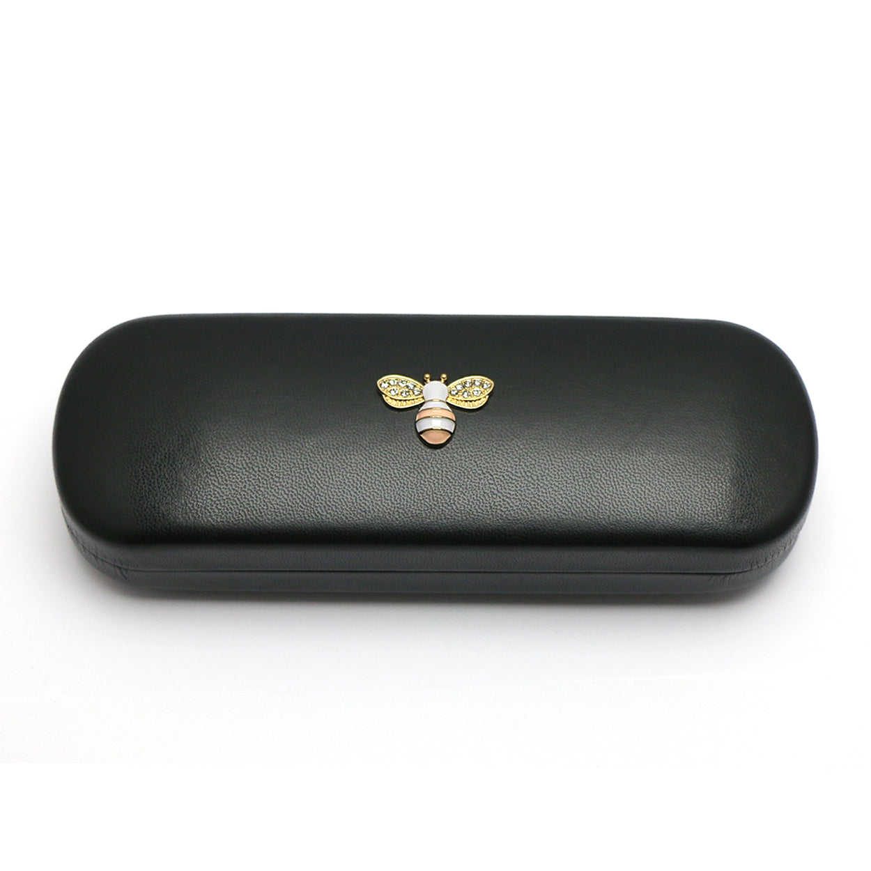 TWINKLE TWINKLE Pink&White or Yellow&Black Bee Crystals Black Leather Covered Honeybee Diamonds Glasses Case Hard Shell Eyeglasses Bee Case Protective for Men&Women Girl&Boy Gift Manchester