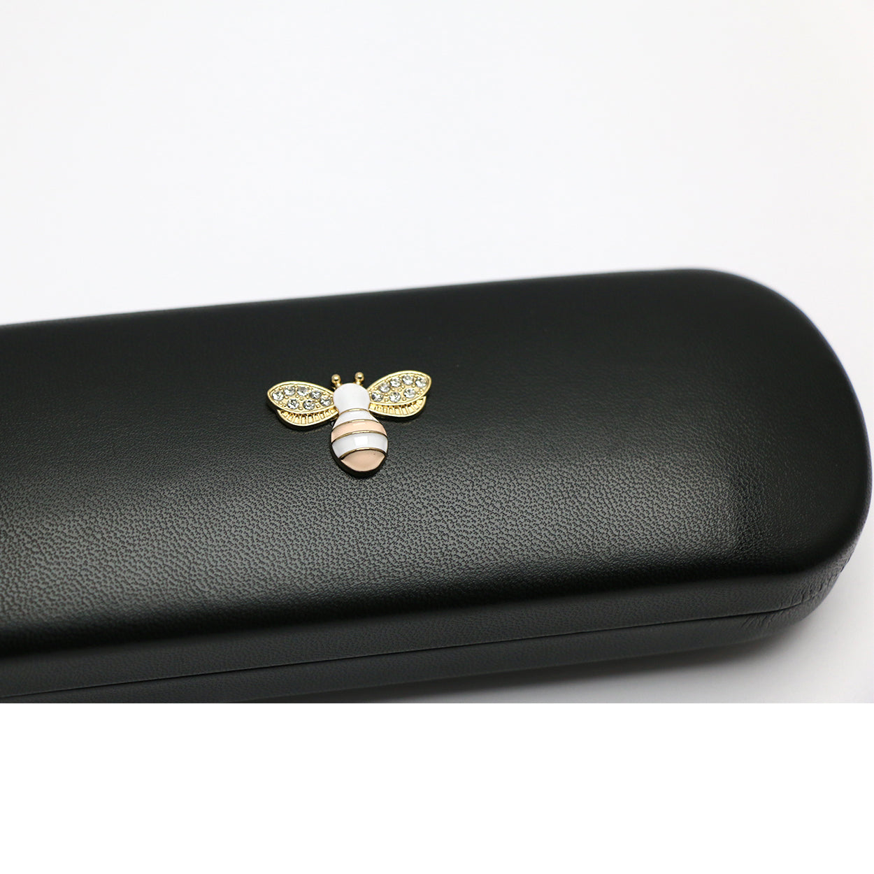 TWINKLE TWINKLE Pink&White or Yellow&Black Bee Crystals Black Leather Covered Honeybee Diamonds Glasses Case Hard Shell Eyeglasses Bee Case Protective for Men&Women Girl&Boy Gift Manchester