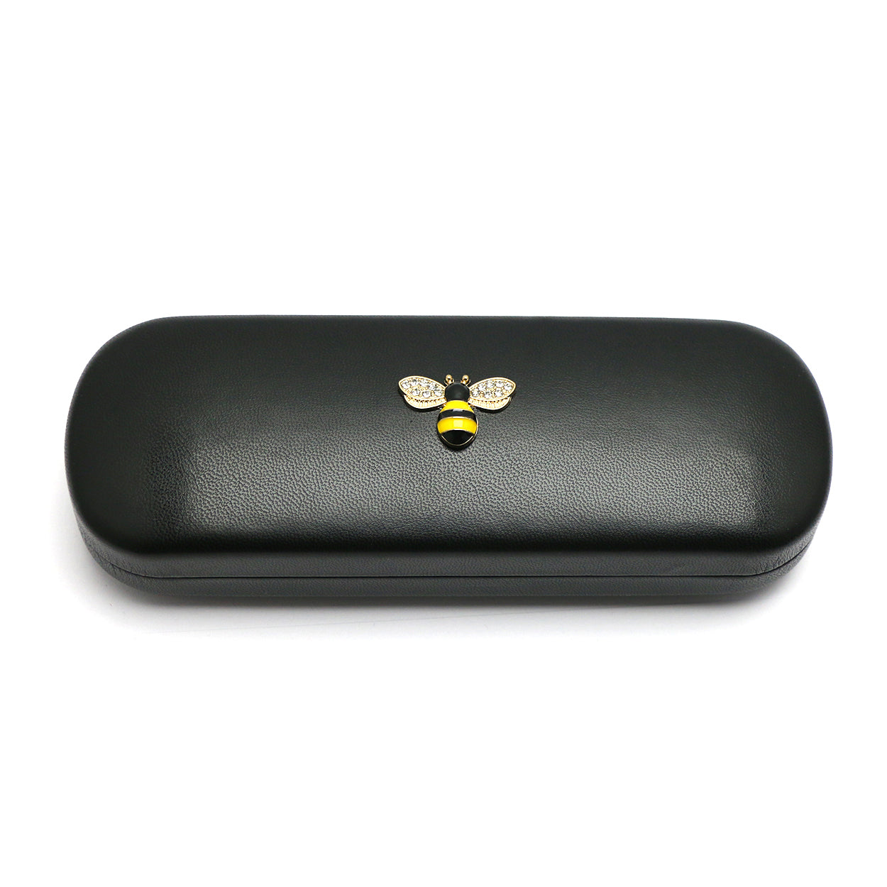 TWINKLE TWINKLE Pink&White or Yellow&Black Bee Crystals Black Leather Covered Honeybee Diamonds Glasses Case Hard Shell Eyeglasses Bee Case Protective for Men&Women Girl&Boy Gift Manchester