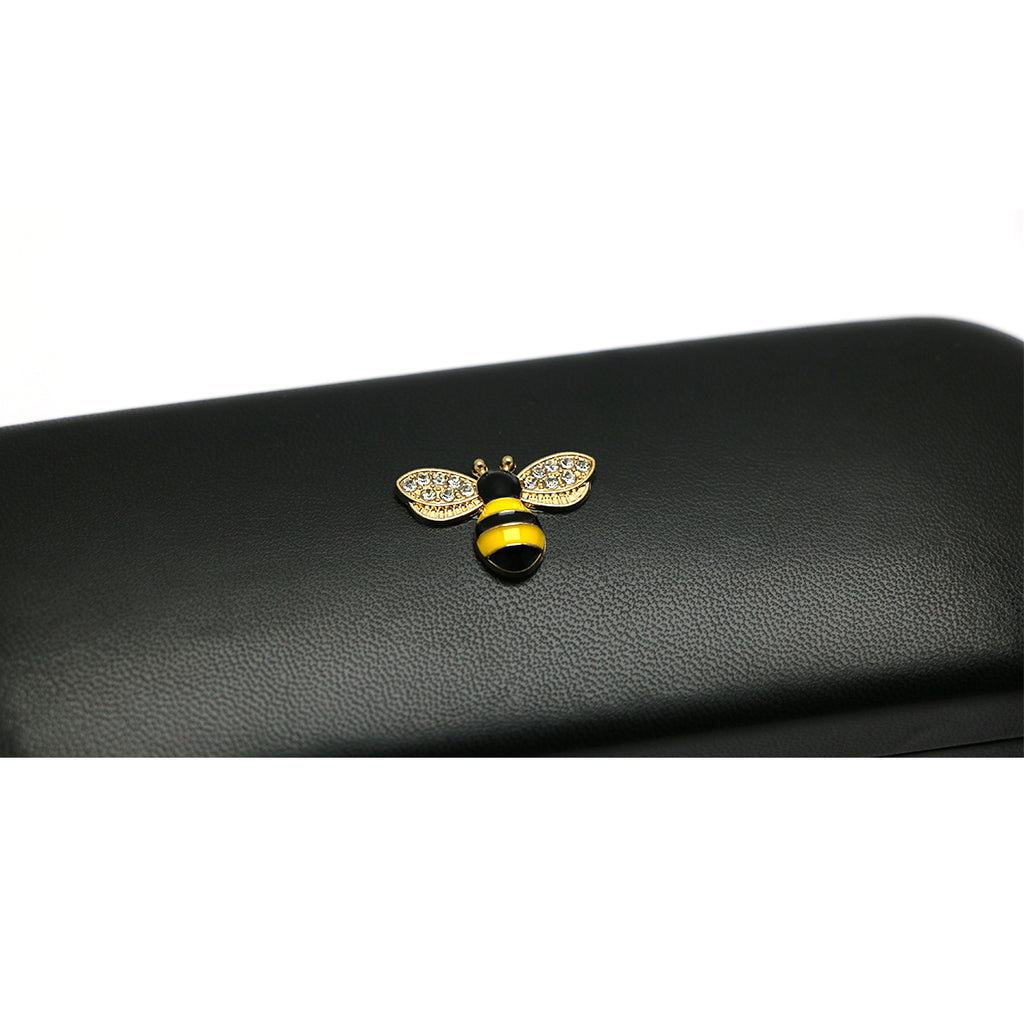 TWINKLE TWINKLE Pink&White or Yellow&Black Bee Crystals Black Leather Covered Honeybee Diamonds Glasses Case Hard Shell Eyeglasses Bee Case Protective for Men&Women Girl&Boy Gift Manchester