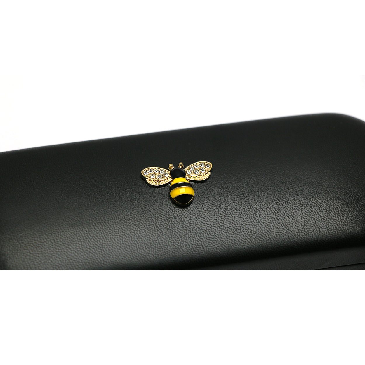 TWINKLE TWINKLE Pink&White or Yellow&Black Bee Crystals Black Leather Covered Honeybee Diamonds Glasses Case Hard Shell Eyeglasses Bee Case Protective for Men&Women Girl&Boy Gift Manchester