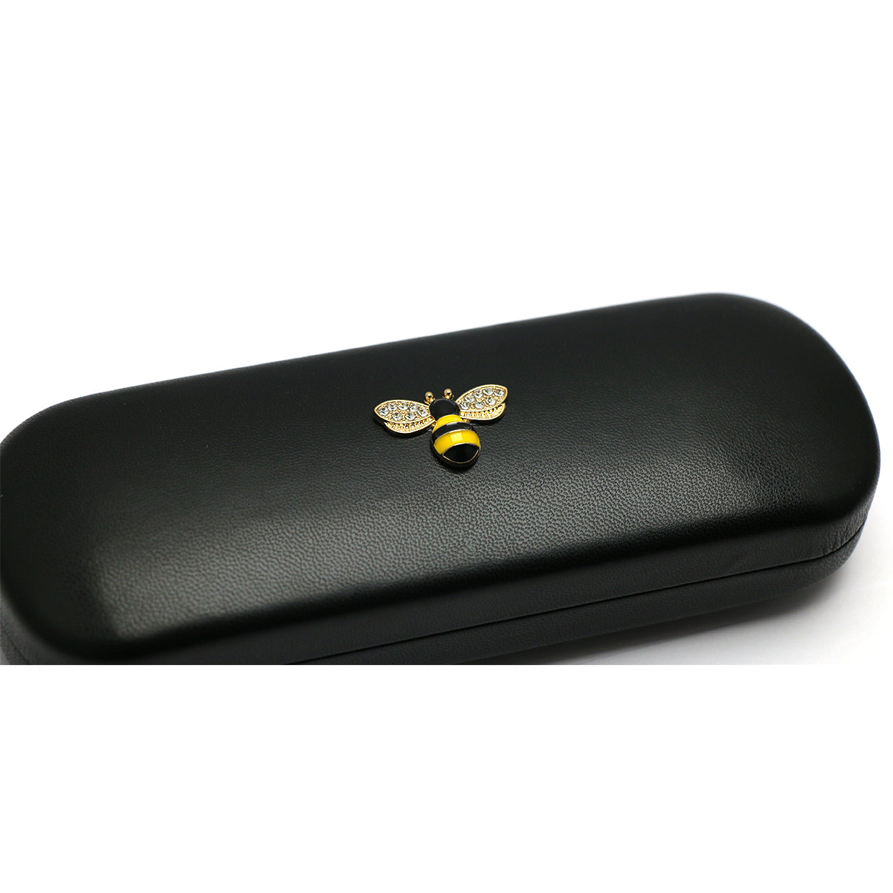 TWINKLE TWINKLE Pink&White or Yellow&Black Bee Crystals Black Leather Covered Honeybee Diamonds Glasses Case Hard Shell Eyeglasses Bee Case Protective for Men&Women Girl&Boy Gift Manchester
